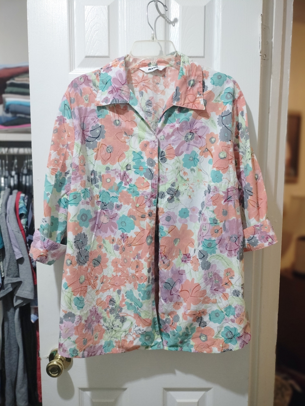 Alia Peach Multi Floral Button-Down Shirt